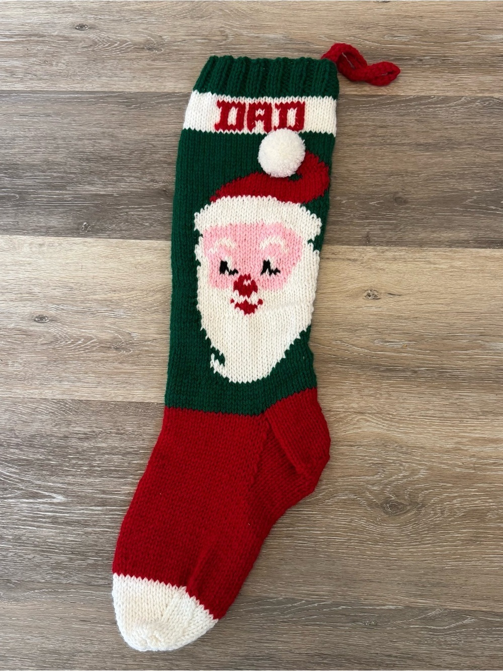 Hand Knit Christmas Stocking Personalized with DAD EUC